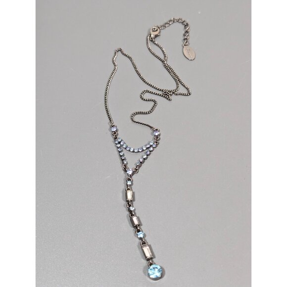 Guess Blue Rhinestone Baguette Tennis Y-Drop Necklace 18 in - Picture 3 of 8